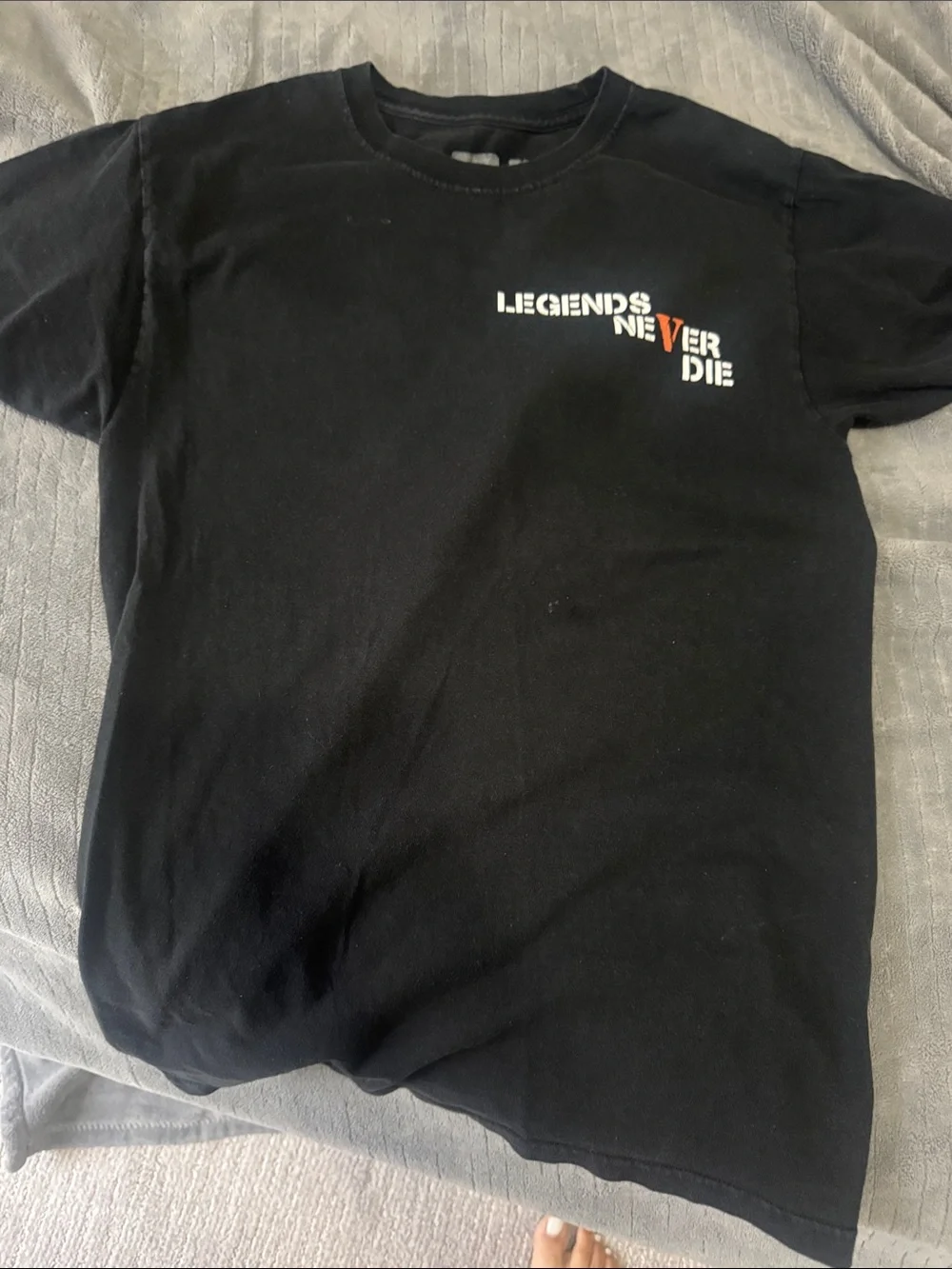 VLONE Black Tee with White & Orange 'Legends Never Die' Graphic - Men
